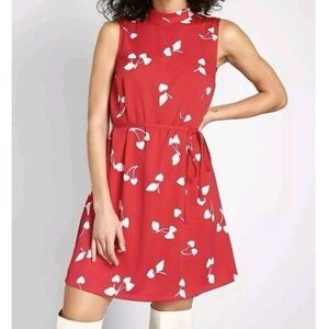 ModCloth Red High Neck Heart & Cherry Sleeveless Mini Dress